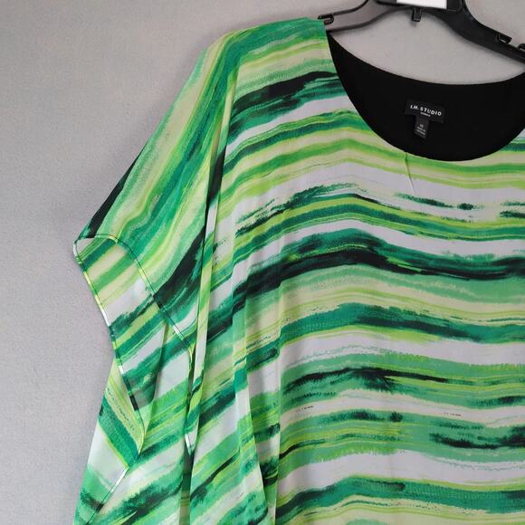 IN Studio Green Black Sheer Poncho Overlay Blouse Women's Plus Size 1X Boho Chic - Picture 6 of 10